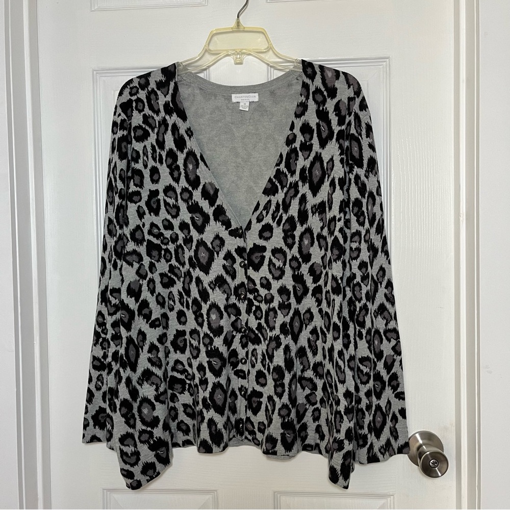 Charter Club Plus Animal Print Cardigan